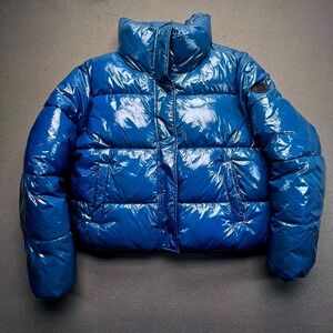 NWT Noize Women coco Shiny Blue Cropped Vegan Recycled Puffer Jacket XL